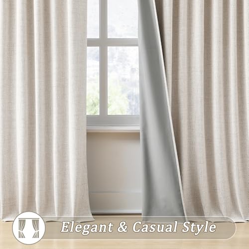 RAIN CITY Beige Blackout Linen Curtains 63 Inches Long 2 Panels W50 x L63 | Back Tab Rod Pocket Linen Burlap Textured Rustic Boho Light Blocking Room Darkening Curtains for Bedroom Nursery - color: Beige, size: 50"W x 63"L (Pack of 2)