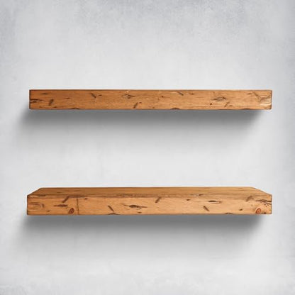 Rustic Distressed Floating Shelves, Set of 2, Handmade Out of Pine Wood, 3 Inch Thick, Made in USA (Aged Oak, 36Lx3Hx8D) - color: Aged Oak, size: 36Lx3Hx8D