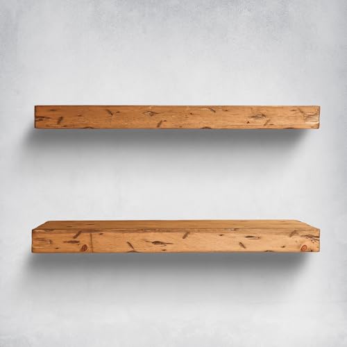Urbandi Rustic Distressed Floating Shelves, Set of 2, Handmade Out of Pine Wood, 3 Inch Thick, Made in USA (Aged Oak, 24Lx3Hx8D) - color: Aged Oak, size: 24Lx3Hx8D