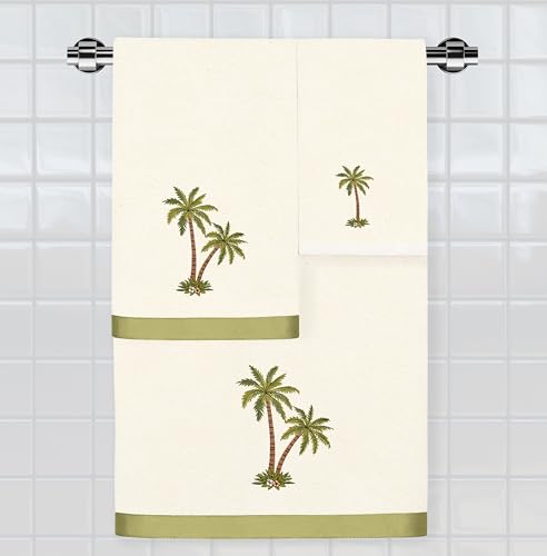 Flourish 4-Piece Premium Towel Set, Island Style Embroidery, Plush Turkish Cotton, Durable & Quick Dry, Elegant Bath Ensemble, 2 Bath 2 Hand Towels, Beige - color: Beige, size: 2 Pcs Bath 2 Pcs Hand Towel
