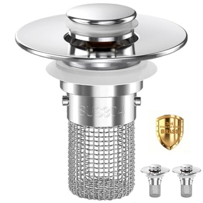 Bathroom Sink Drain Strainer,Pop Up Sink Stopper with Removable Stainless Steel Hair Catcher Basket, Anti-Clog Bathroom Sink Drain Plug for 1.1-2.36 Inch Drain Holes (Sliver 2Pcs) - color: Sliver-2pcs
