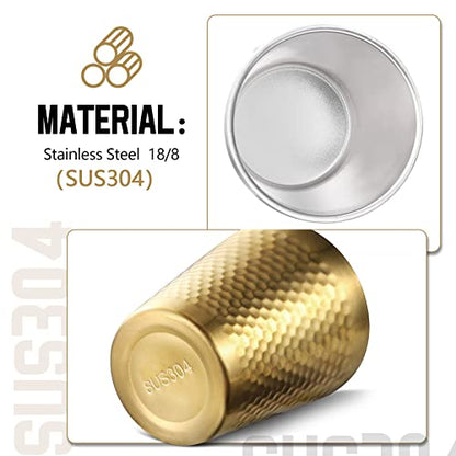 Stainless Steel Cups 2 Packs 10oz/300ml Stackable Double Wall Insulated Metal Shatterproof Cups Titanium-Plated Diamond Textured Surface Heat Resistant Dishwasher Safe (Golden) - color: Golden - 2 Packs