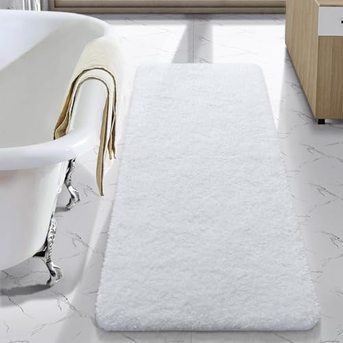 LOCHAS Bathroom Rug Runner 24x48 Inch, Bath Rugs Non Slip, White | Soft Thick Absorbent Washable, Shaggy Plush Bath Mat for for Tub, Shower Floor, Quick Dry - color: White, size: 48x24 inch (Rectangular)