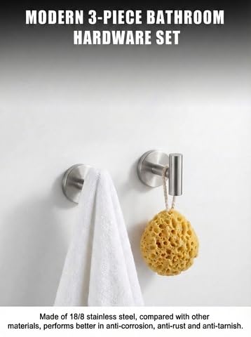 RunBaiNian3-Piece Bathroom Hardware Set Brushed Nickel | Toilet Paper Holder, Double Robe Hook, Towel Bar, Wall Mounted Stainless Steel - color: Lasiyin