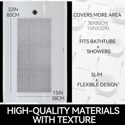 Hargiis Non-Slip Bathtub Mat, Anti Slip Shower Mat, Fast Drying Bathtub Mats, Foot Scrubber Mat, Anti Slip Mat for Tub, Floor, Bathroom, Kitchen, Home, Hotel (Gray 32"×15") - color: Gray