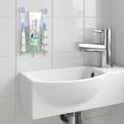 Linkidea Wall Mount/Countertop Toothbrush Holder for Shower, Stainless Steel Toothpaste Stand, 3 Slots Organizer Compatible with Colgate Extra Clean, Oral-B CrossAction (Gold) - color: Gold
