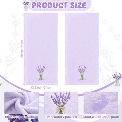 SmoothNovelty 2 Pcs Lavender Hand Towels Purple Bathroom Decor 14x29 Inch Embroidered 100% Cotton Soft Absorbent Spring Summer Decorative Hand Towels for Bathroom Kitchen - style: Lavender