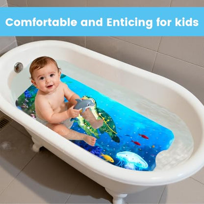 Kids Bathtub Mat Non Slip, 40 * 16in, Bath Mat for Tub, Turtle Design | Anti-Slip, machine washable, Eco Friendly, Funny Design, - color: Dark Blue