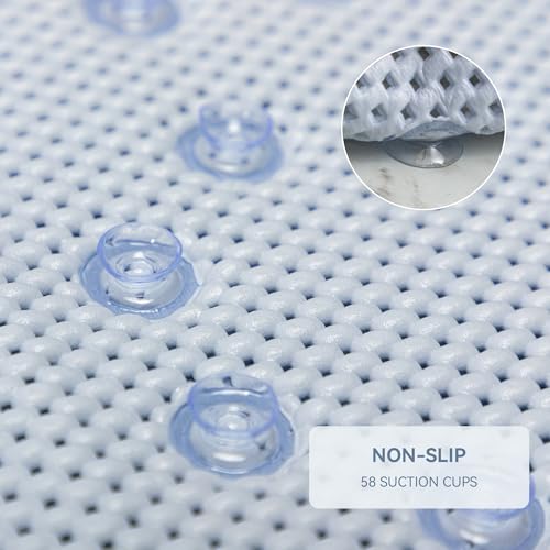 Bathtub Mat Non Slip 36'' X 17'', Soft Foam Bath Mat for Tub, Bathtub Mat with Drain Holes, Suction Cups Shower Mat (Cement Blue, 36''X17'')