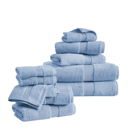 Craft Cottage LLC's Luxury Cotton & Rayon from Bamboo Towel Set of 10 (Bath Towels 28x54, Hand Towels 16x28, Washcloths 12x12) – Ultra Soft, Absorbent & Quick Drying – Multiple Colors (Blue) - color: Blue