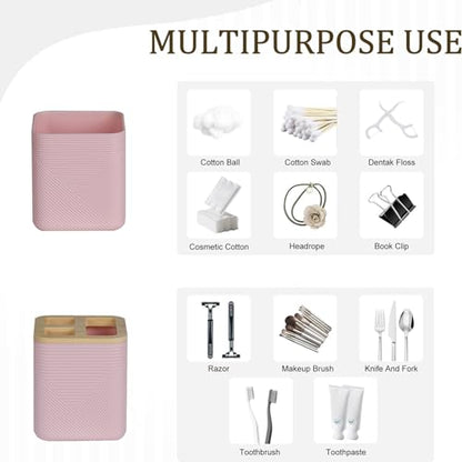 CERBIOR Bamboo Bathroom Accessories Set 6 Piece Bath Ensemble（Pink） | Includes Soap Dispenser, Toothbrush Holder, Toothbrush Cup, Soap Dish for Decorative Countertop and Housewarming Gift (Pink) - size: Complete Set, style: Pink