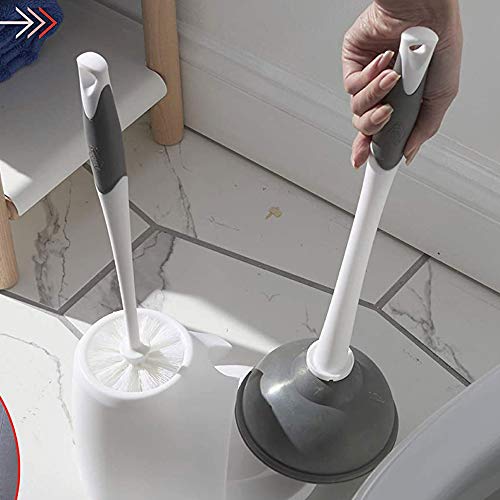 Clorox Toilet Plunger and Brush Bowl Set with Holder Caddy Storage for Cleaning Bathroom and Unclogging Toilets, White and Gray - size: 1-Pack