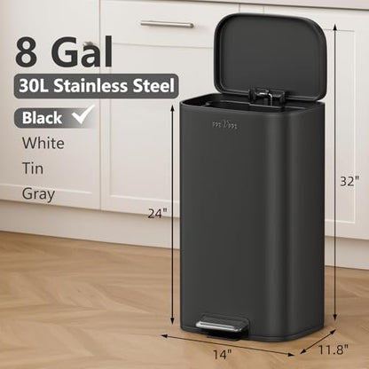 mVm 8 Gal Kitchen Trash Can, Step Trash Can with Lid, Smooth Edge Garbage Bin for Home Office (Black) - color: Black, size: 8Gal