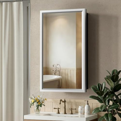 14"x24"Silver Medicine Cabinets for Bathroom with Mirror, Aluminum Alloy Framed Mirror, Recessed(12.85"x22.85")or Surface Wall-Mounted(14"x24") Metal Bathroom Vanity Mirror with Storage Cabinet