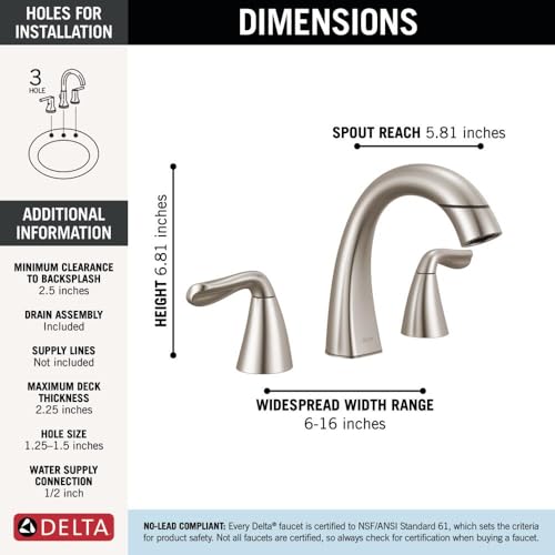 Delta Arvo Brushed Nickel Bathroom Faucet with Sprayer, 8 Inch 3 Hole Widespread Bathroom Sink Faucet with Pull Out Sprayer, Push-Pop Drain, SpotShield Stainless 35840LF-SPPD - color: SpotShield Brushed Nickel