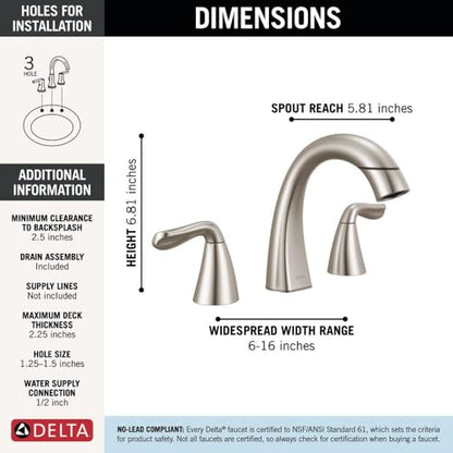 Delta Arvo Brushed Nickel Bathroom Faucet with Sprayer, 8 Inch 3 Hole Widespread Bathroom Sink Faucet with Pull Out Sprayer, Push-Pop Drain, SpotShield Stainless 35840LF-SPPD - color: SpotShield Brushed Nickel