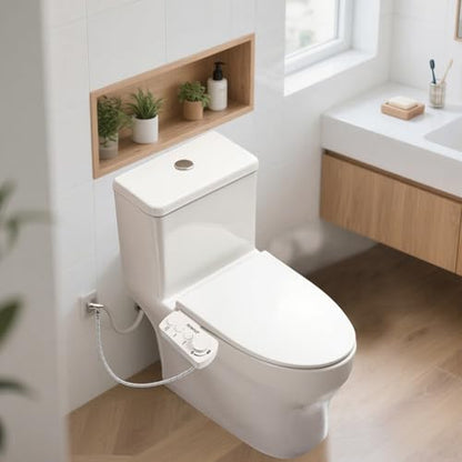 Jamini Ultra-Slim Detachable Bidet Attachment for Toilet – Non-Electric Cold Water, Self-Retraction Dual Nozzles, Step-less Pressure Dial, Dedicated Cleaning Mode, CA65 Certified - style: Signature Dial – Top