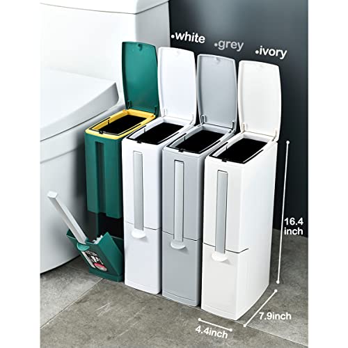 Slim Bathroom Trash Cans with Lid 4.4 Inches Wide/0.7 Gallon(3 Liters), Small Narrow Lidded Bathroom Trash Can with Toilet Brush for RV Camper, Tiny Garbage Can RV Accessories for Inside(Grey) - color: Grey