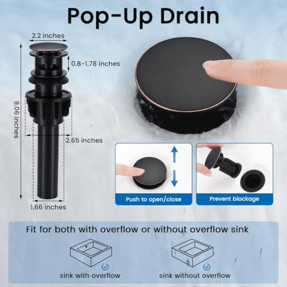 Pull-Down Bathroom Faucet 3 Hole 8 Inch with Pop-Up Drain,Oil Rubbed Bronze | 360° Swivel Spoutr & Dual Modes,8" Widespread 2-Handle, Pop-Up Drain & 10-Min Install for 3-Hole Bathroom Sink Faucets. - color: ORB