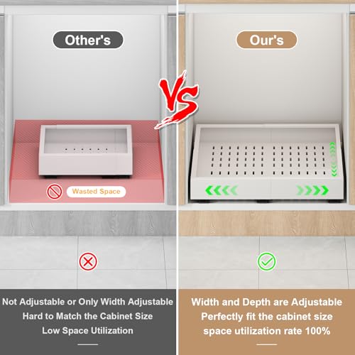 Fokyfok 2Pc Pull out Cabinet Organizer,14"-21"W,17"-24"D,Expandable | No Drill,Adjustable,Roll out Drawers,Adhesive Sliding Drawers,Slide out Shelves for Cabinets Without Lip,Kitchen,Pantry,White - size: (14"W-21"W)X(17"D-24"D)