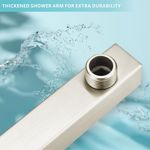 Shower Arm with Flange, 16 Inches Wall Mount Square Straight Extension Arm, Replacement of Fixed Rain Shower Head Pipe, Brushed Nickel - color: Brushed Nickel