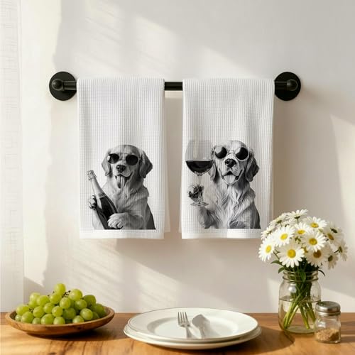 Funny Golden Retriever Wine Kitchen Dish Towels Set of 2-Gifts for Golden Retriever and Wine Lovers, Dog Mom Dad Lovers Gifts Hand Tea Towels for Home Bar Kitchen, 16x24 Inches-038 - color: Wcolor 003