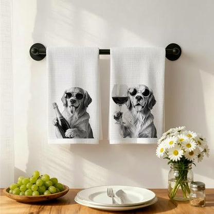 Funny Golden Retriever Wine Kitchen Dish Towels Set of 2-Gifts for Golden Retriever and Wine Lovers, Dog Mom Dad Lovers Gifts Hand Tea Towels for Home Bar Kitchen, 16x24 Inches-038 - color: Wcolor 003