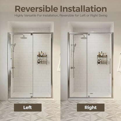 44-48" W x 72" H Pivot Shower Doors, Semi-Frameless Swing Water Repellent Glass Shower Doors with 1/4" (6mm) Clear SGCC Tempered Glass, Chrome Finish, Reversible Installation, Magnetic Closing | 1/4" (6mm) Clear SGCC Tempered Glass with a 24.8" walk-in op