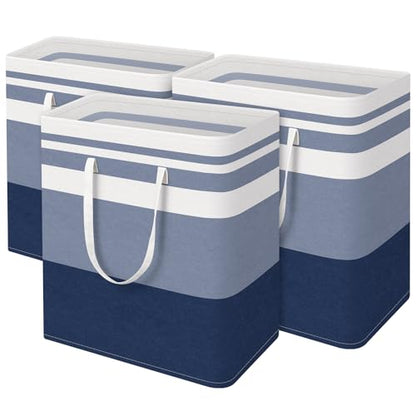 BlissTotes 3-Pack Laundry Basket, Collapsible Laundry Hamper, Blue, 125L | Laundry Clothes Hamper, Hampers for Bedroom, Freestanding Hamper with Handles, Clothes Laundry Basket - color: Blue, size: 125L