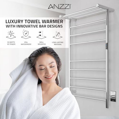 ANZZI Eve 8 Bar Stainless Steel Wall Mounted Electric Towel Warmer Rack | This Heated Will Safely Quickly And Evenly Warm Large, Fast Heating Simple Turning Switch, Premium Sustainable Material - color: Chrome
