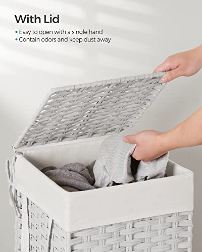 SONGMICS Laundry Hamper with Lid, 17.2 Gallon (65 L) Synthetic Rattan Clothes Laundry Basket with Lid and Handles, Foldable, Removable Liner, Cloud White ULCB165W01 - color: Cloud White, size: 65 L