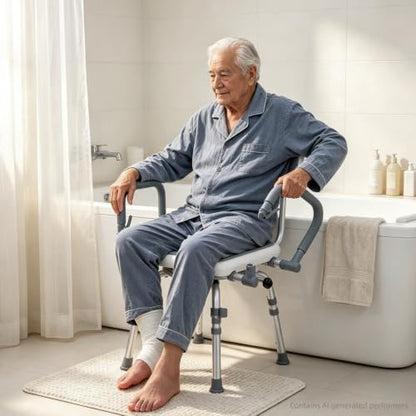Swivel Shower Chair with Arms and Back for Elderly and Disabled | 400 lbs Heavy Duty Shower Stool with Flip-Up for Inside Shower,Adjustable Height Shower Seat for Bathroom,Light Gray - color: Light Gray