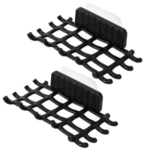 2 Pcs Shower Soap Holder for Wall, Adhesive Wall Mounted Soap Dish | Bar Soap Holder for Shower for Shower with Grid Design for Bathroom, Kitchen (Black)