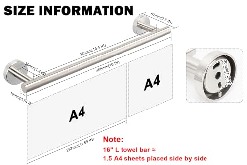 Livabber Bath Towel Bar, 304 Stainless Steel Towel Rack, Heavy Duty Towel Holder Wall Mounted for Bathroom/Kitchen, Usable Hanging Length-13.4 Inch, Total Length-16 Inch (Brushed Nickel) - color: Brushed Nickel, size: 16 Inch