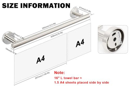 Livabber Bath Towel Bar, 304 Stainless Steel Towel Rack, Heavy Duty Towel Holder Wall Mounted for Bathroom/Kitchen, Usable Hanging Length-13.4 Inch, Total Length-16 Inch (Brushed Nickel) - color: Brushed Nickel, size: 16 Inch