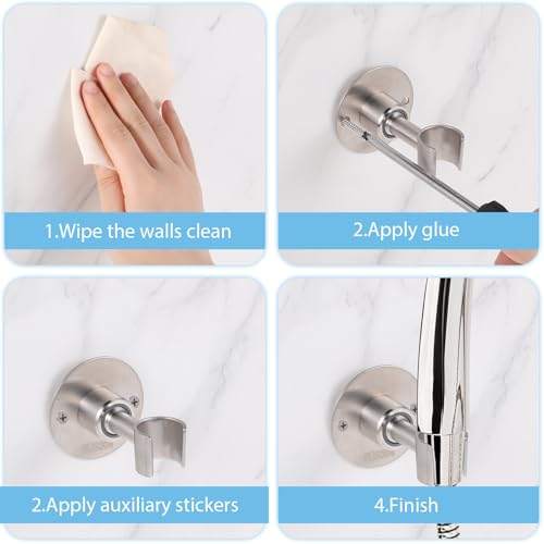 Stainless Steel Shower Head Holder Wall Mount 360° Adjustable Handheld Showerhead Bracket Metal Showerhead Wand Bracket SUS 304 Steel Shower Spray Holder Brushed Finish