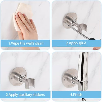Stainless Steel Shower Head Holder Wall Mount 360° Adjustable Handheld Showerhead Bracket Metal Showerhead Wand Bracket SUS 304 Steel Shower Spray Holder Brushed Finish