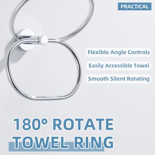 Hand Towel Ring for Bathroom, Rustproof Stainless Steel, Chrome | Flexible 180° Rotation, 7" Oval Towel Holder for Towel Storage, Quiet & Smooth Operation, Easy Towel Access, Drilling Mounted - color: Chrome