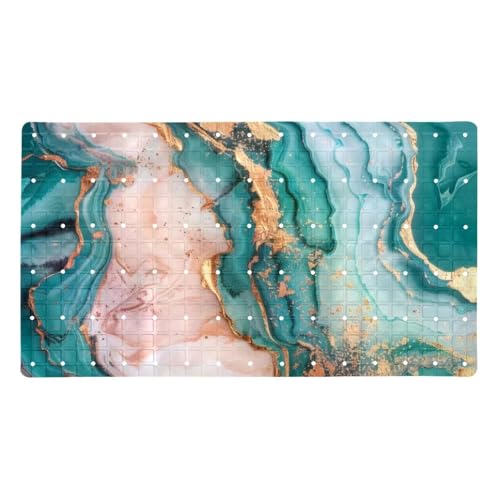 Shower Mat Non Slip 26.8 x 15.1 Inches, Pink Teal Marble Bathtub Mat Shower Stall Mats with Suction Cups and Drain Holes, Non Slip Bath Mat for Tub for Elderly & Kids - color: Multi 12