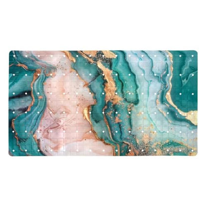 Shower Mat Non Slip 26.8 x 15.1 Inches, Pink Teal Marble Bathtub Mat Shower Stall Mats with Suction Cups and Drain Holes, Non Slip Bath Mat for Tub for Elderly & Kids - color: Multi 12