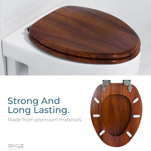 SANILO Wooden Toilet Seat with Soft Close [ELONGATED] - Decorative, Quiet & Slow Close Molded Wood Seat - With Strong Bumpers & Hinges - Adjustable Fit - Mahogany - color: Mahogany