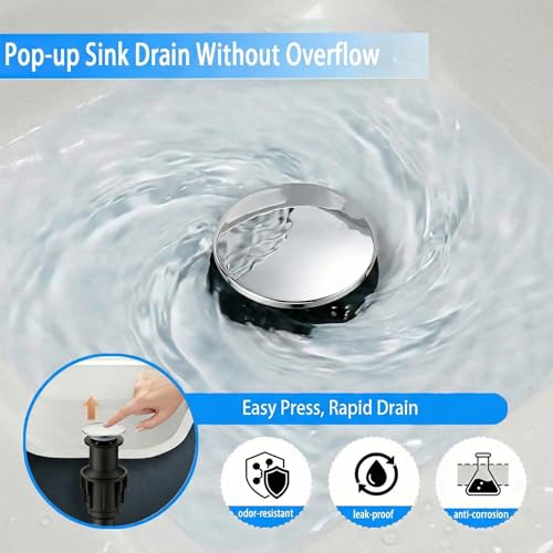 Bathroom Sink Drain Without Overflow- Chrome Pop up Drain for Bathroom Vanity Vessel Sink Drain Stopper - Anti-Clog Pop-up Plastic Drain with Hair Catcher Strainer - color: Chrome