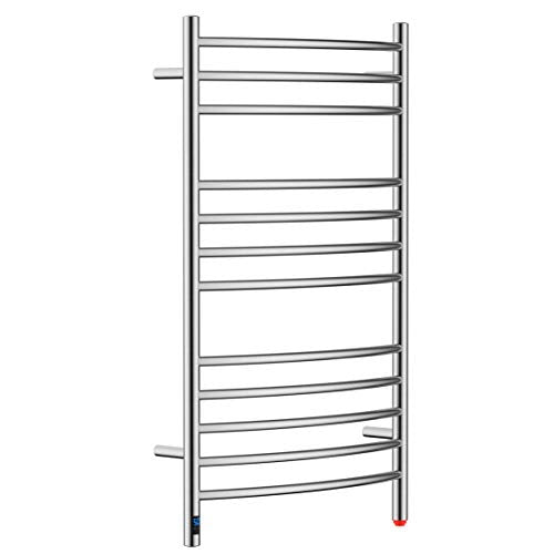 12-Bar Curved Towel Warmer, Heated Towel Rack with Timer, Brushed | 12 Curved Heating Bars, Timer And Temperature Control, 160W Power, Wall-Mounted Design, Plug-In Or Hardwired Installation - color: Brushed