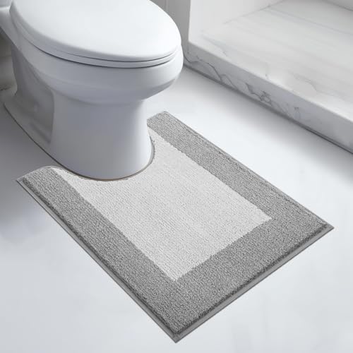 anllugs Bathroom Rugs U-Shaped, 20" x 24" Soft Bath Rugs, Light Grey & Grey | Non-Slip, Super Absorbent, Machine Washable, Quick Dry, Bath Mats for Shower and Bathtub, TPR Backing - color: Light Grey & Grey, size: 20" X 24"