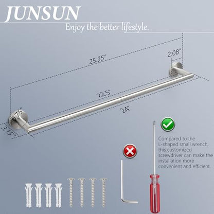 Bathroom Towel Bar 24 Inch Towel Rack Wall Mount Bath Towel Holder Modern Towel Rod Silver Bath Towel Hanger Stainless Steel Brushed Finished Bathroom Accessories Towel Rail Single Bar Brushed Nickel - color: Brushed Nickel, size: 24 Inch