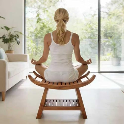 23" Teak Shower Bench Shoe Storage Bench Teak Shower Stool Curved Seat,Wooden Stool for Bathroom,Teak Wood Shower Seat Chair with Shower Storage Shelf,Hold Up to 500 LBS