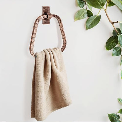 Monarch Abode Bathroom Towel Holder – 7-Inch Round Antique Copper Bathroom Hand Towel Holder for Bathrooms Wall, Metal Hand Hammered Towels Ring Wall Mount, Modern Surface-Mounted Ring Hanger - color: Antique Copper Finish, style: Modern
