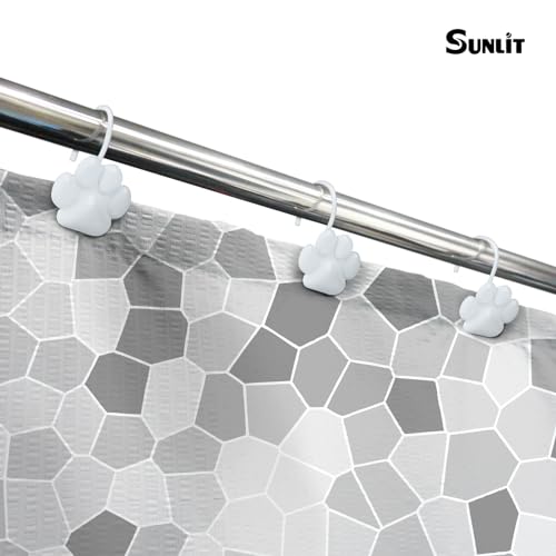 Sunlit Fashion Design Cute Paw Print Polished Shower Curtain Hooks for Dog Cat and Bear, Rust Proof Oil Rubbed Metal Shower Curtain Rings, White, 12 Pack - color: White