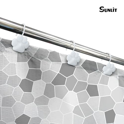 Sunlit Fashion Design Cute Paw Print Polished Shower Curtain Hooks for Dog Cat and Bear, Rust Proof Oil Rubbed Metal Shower Curtain Rings, White, 12 Pack - color: White
