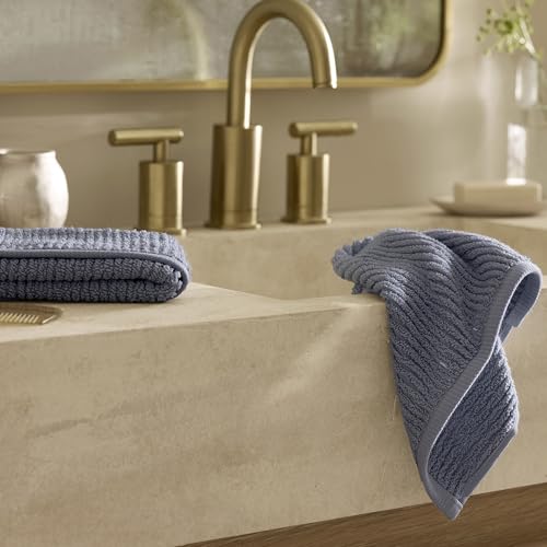 BOLL & BRANCH Turkish Ribbed Washcloth Set, Mineral | Set of 2 - 100% Organic Turkish Cotton - Soft Absorbent Luxury Spa Washcloths, Ribbed Texture - Quick Dry Bathroom Essentials - color: Mineral, style: Turkish Ribbed